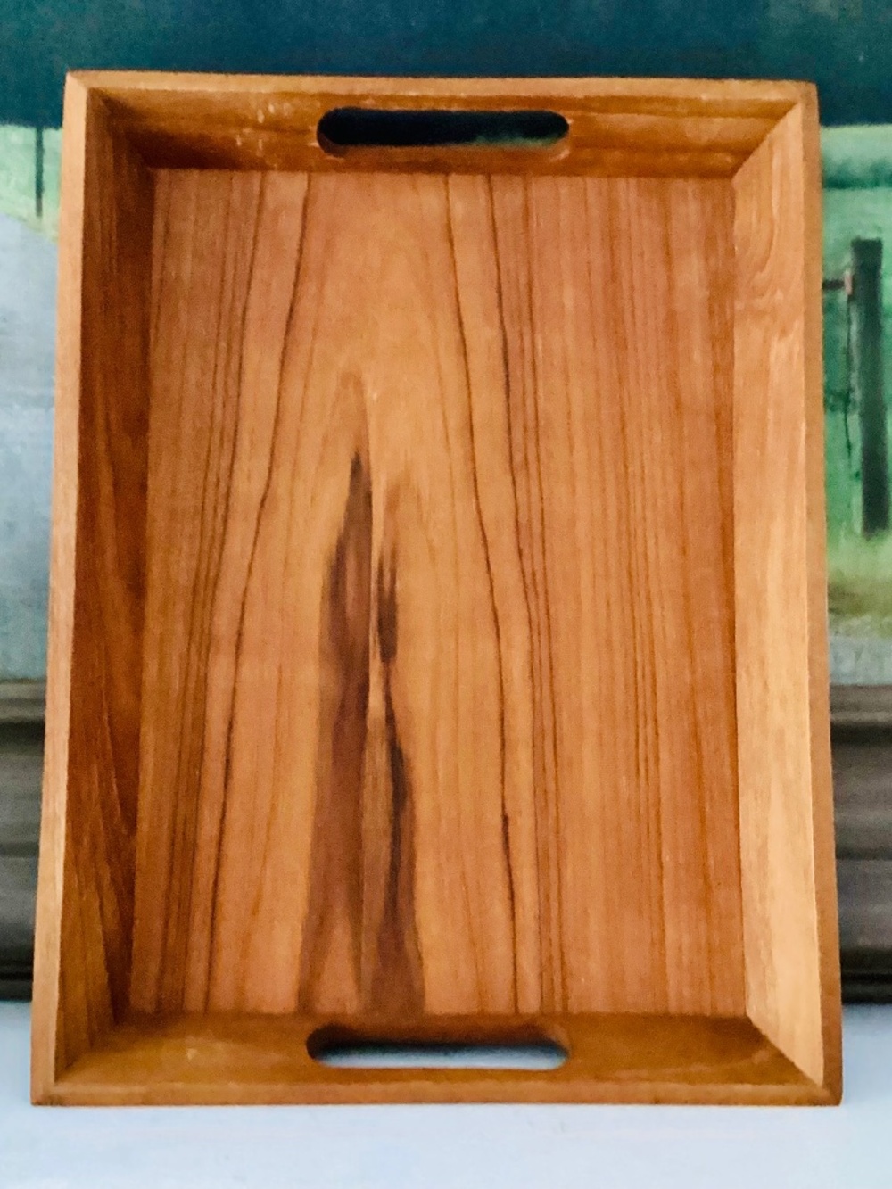 Vtg Goodwood teak serving tray MCM Wooden Thailand 11x13” Handles Rectangular